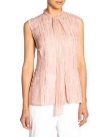 Fancy Striped Tie-Neck Sleeveless Silk Top at Neiman Marcus