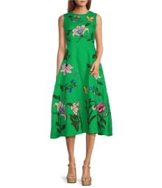 Fanm Mon Gloriosa Floral Embroidered Linen Sleeveless Belted A-Line Midi Dress Dillardx27s at Dillards