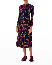 Farm Rio Black Macaws Flight Jersey Midi Dress at Neiman Marcus