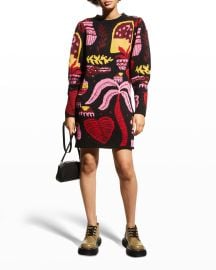 Farm Rio Black Tropical Magic Multicolor Sweater Dress at Neiman Marcus