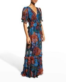 Farm Rio Blue Cool Leopard Ruffle Maxi Dress at Neiman Marcus