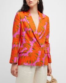 Farm Rio Copacabana Notched-Lapel Linen-Blend Blazer at Neiman Marcus