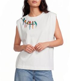 Farm Rio Embroidered Birds On Branch Crew Neck Cap Sleeve T-Shirt at Dillards