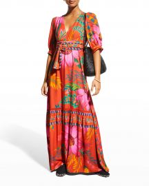 Farm Rio Maxi Flowers V-Neck Maxi Dress at Neiman Marcus