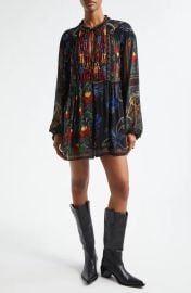 Farm Rio Mixed Arabesque Scarves Print Long Sleeve Minidress at Nordstrom Rack