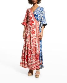 Farm Rio Mixed Pineapple Garden Maxi Wrap Dress at Neiman Marcus