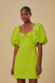 Farm Rio Monstera Eyelet Short Sleeve Mini Dress in Green at FARM Rio