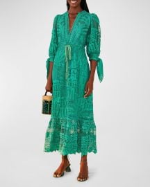 Farm Rio Morada Boa Guipure Lace Midi Dress at Neiman Marcus