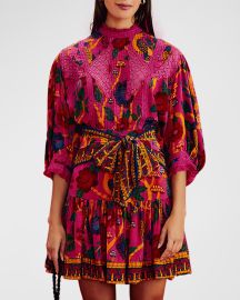 Farm Rio Sweet Forest Pintuck Lace-Trim Blouse at Neiman Marcus