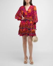 Farm Rio Tropical Tapestry Tiered Puff Sleeve Mini Dress at Neiman Marcus