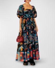 Farmrio Sunset Tapestry Puff Sleeve Maxi Dress at Neiman Marcus