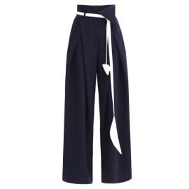 Fashion Forward Wide-Leg Pants & Contrast Belt - Navy at Doors.