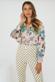 Fashion Mood Button Front Shirt  Floral  at VRG GRL