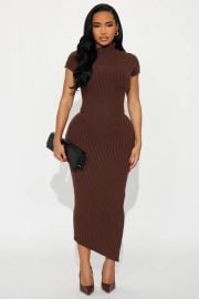 Fashion Nova Cassie Swirl Sweater Midi Dress in Chocolate at Fashion Nova