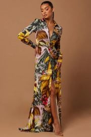 Fashion Nova Teresa Floral Satin Maxi Dress at Fashion Nova