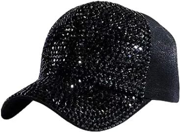 Fashion Punk Blingbling Rhinestone Baseball Caps for Women Fit Ponytail Costumes Adjustable Harajuku Hats Black-Gold at Womens Clothing store at Amazon