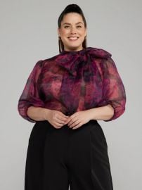 Fashion To Figure Bow Detail Floral Print Sheer Blouse at Fashion To Figure