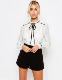 Fashion Union Sheer Blouse With Contrast Tie Up at asos com at Asos