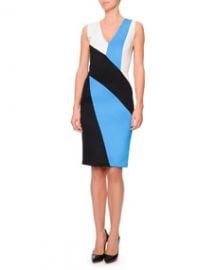 Fausto Puglisi V-Neck Colorblock Punto Roma Dress BlackBlue at Neiman Marcus