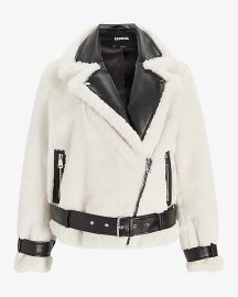 Faux Fur & Leather Trim Moto Jacket at Express