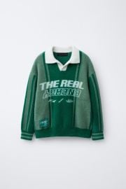 Faux Fur Knit Polo Sweater With Text at Zara