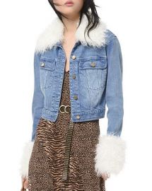 Faux Fur-Trim Denim Jacke at Michael Kors