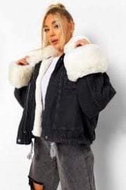 Faux Fur Trim Oversized Denim Jacket at Boohoo