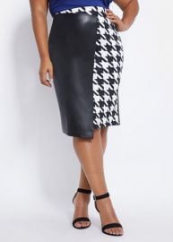 Faux Leather & Houndstooth Skirt by Ashley Stewart at Ashley Stewart