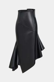 Faux Leather Asymmetrical Hem Ruched Skirt Micas at Micas