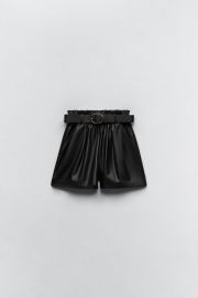 Faux Leather Belted Paperbag Shorts at Zara