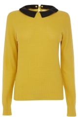 Faux Leather Collar Jumper  at Oasis