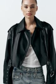 Faux Leather Crop Biker Jacket at Zara