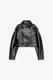 Faux Leather Crop Biker Jacket at Zara