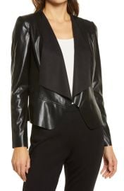 Faux Leather Drape Front Jacket at Nordstrom