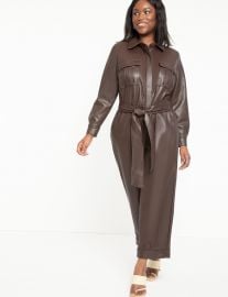 Faux Leather Jumpsuit With Button Front by Eloquii at Eloquii