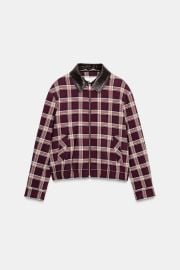 Faux Leather Lapel Collar Check Bomber Jacket at Zara