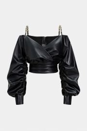 Faux Leather Metallic Crossed Long-Sleeve Shirt Micas at Micas
