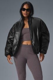 Faux Leather Premier Bomber - Black at Alo Yoga