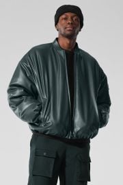 Faux Leather Premier Bomber - Charcoal Green ALO at Alo Yoga