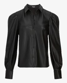 Faux Leather Puff Sleeve Shirt at Express