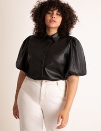 Faux Leather Puff Sleeve Top at Eloquii