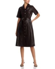 Faux Leather Short Sleeve Button Down Fit & Flare Dress at Bloomingdales