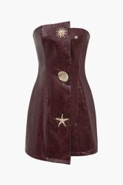 Faux Leather Strapless Mini Dress With Shell Embellishments Micas at Mica