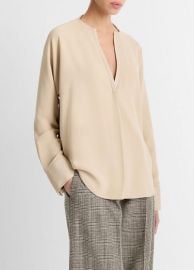 Faux Leather-Trim Dolman-Sleeve Blouse in Products Women at Vince