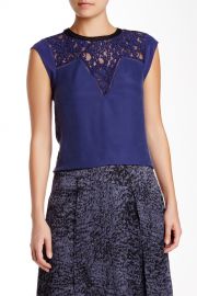 Faux Leather Trim Lace Inset Blouse at Nordstrom Rack