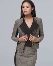 Faux Leather Trim Tweed Moto Jacket at WHBM