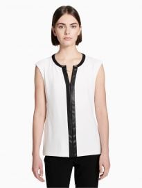 Faux Leather Trimmed Jersey Top at Calvin Klein