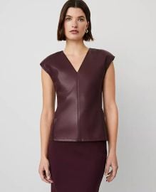 Faux Leather V-Neck Cap Sleeve Top at Ann Taylor