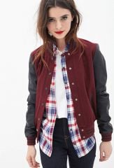 Faux Leather Varsity Jacket at Forever 21