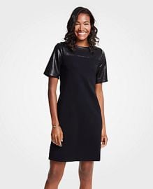 Faux Leather Yoke Ponte Shift Dress at Ann Taylor